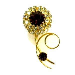 Amethyst Purple White Crystal Vintage Floral Brooch Pin